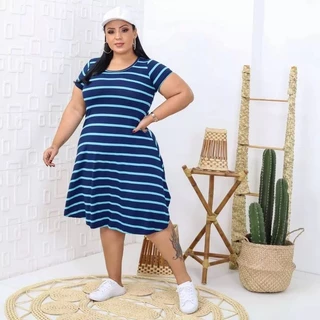 VESTIDO MIDI LISTRADO DE MANGUINHA