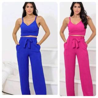 conjunto feminina de duna cropped e calca pantalona