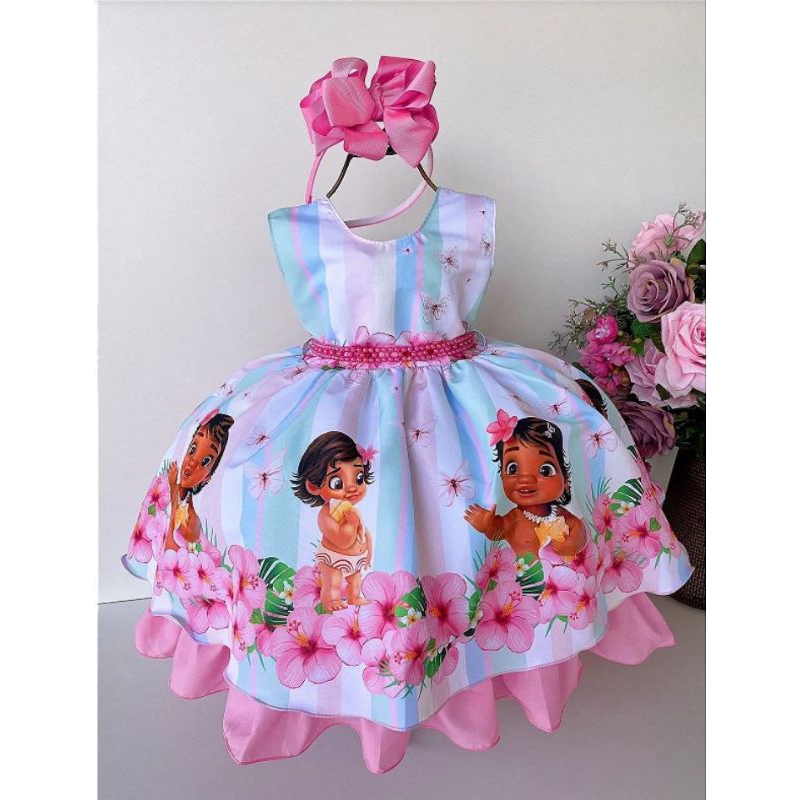 Cotrio Conjunto de vestido Princesa Moana para meninas vestido de cosplay  para festa de Halloween infantil roupa de aventura com acessórios de 3  peças 2-3 anos