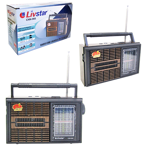 Rádio Portátil Com 4 Bandas Am Fm Sw E Tv Livstar - 966