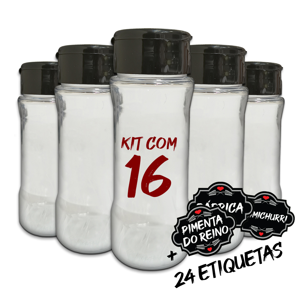Pote Tempero Kit Potes + 24 Etiquetas Adesivas Porta Condimento T 130