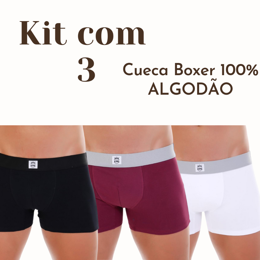 Kit 3 Cuecas Boxer De Algodão Antialérgico Masculina