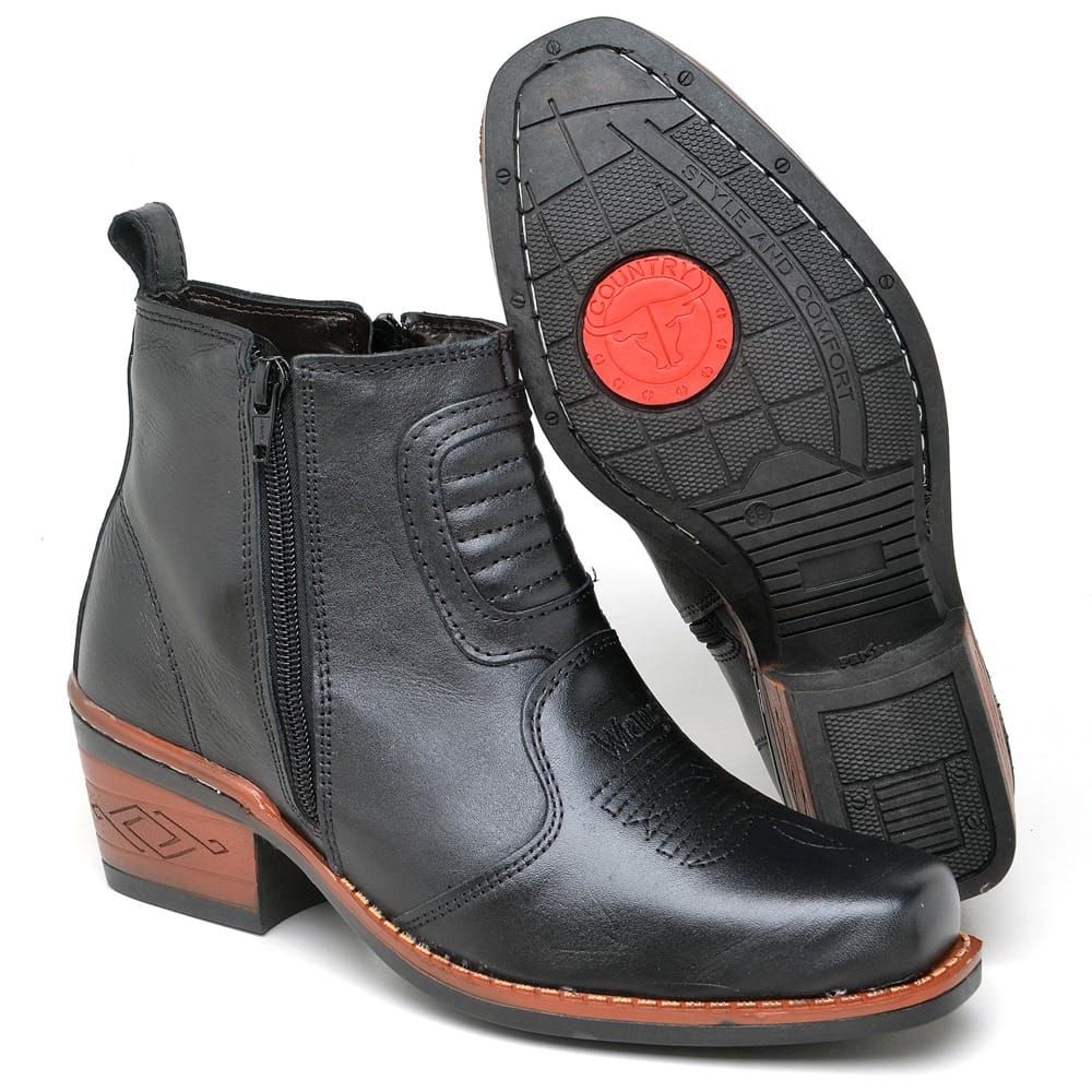Bota Country Masculina Ziper Lateral Botina Rodeio Couro | Shopee Brasil