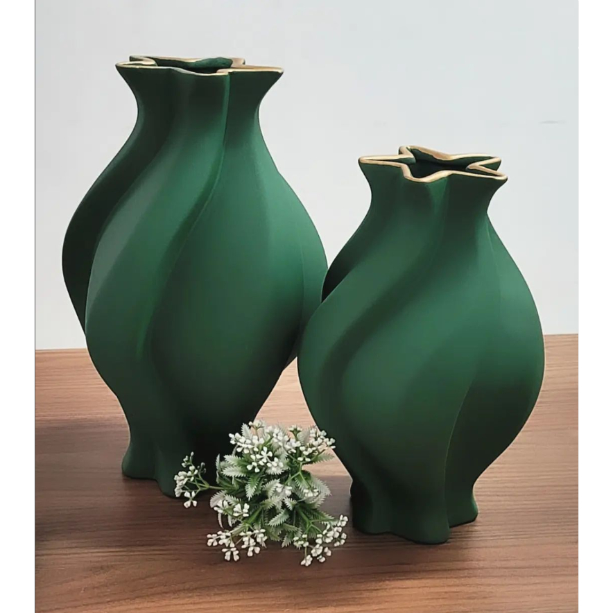 Imagem do produto Kit 2 Peças Vaso Grande Decorativo Formato Espiral para Sala Conjunto Objeto Decorativo Cerâmica Decoração Enfeite Rack vasos centro de mesa e Dupla de vasos 3