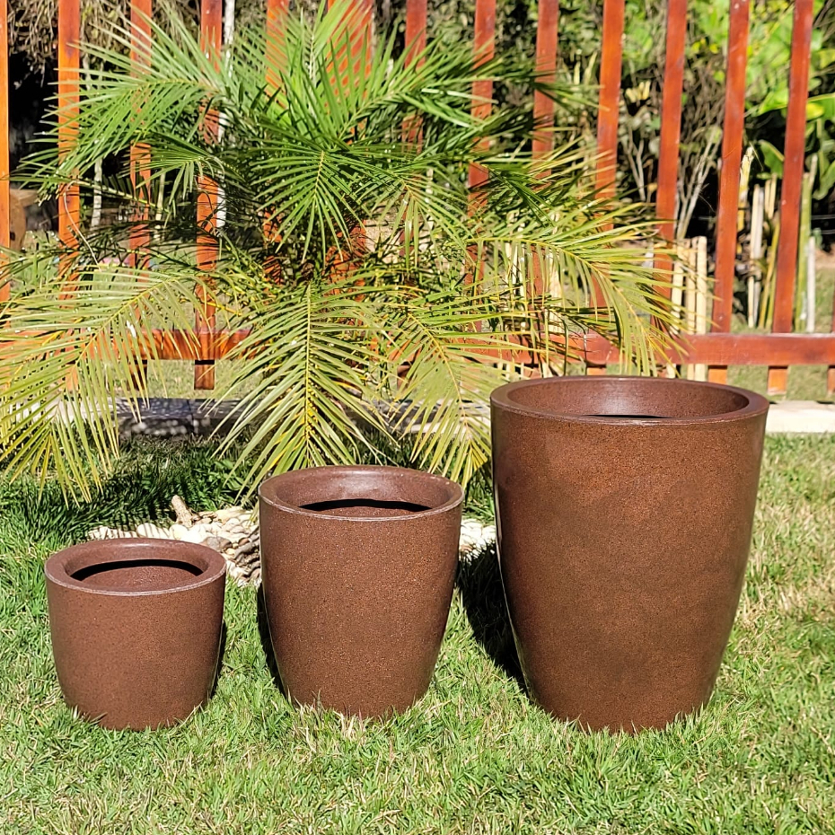 Kit 3 Vasos para plantas PP+P+ M Polietileno Coluna Redonda Lisa