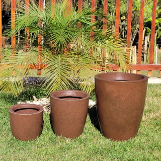Kit 3 Vasos para plantas PP+P+ M Polietileno Coluna Redonda Lisa