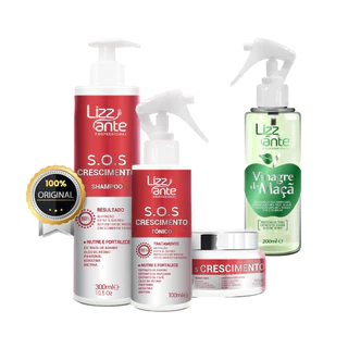 Kit Sos Crescimento e Vinagre De Maçã Combate Queda de Cabelo Crescimento e Fortalecimento Capilar Anticaspa Anti-frizz Lizz ante Professional em Oferta na Shopee