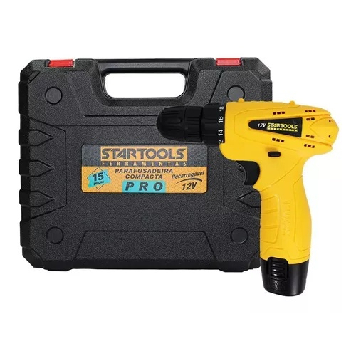 Parafusadeira Furadeira Portátil Bateria 12V Com Maleta Brocas E Bits - STARTOOLS