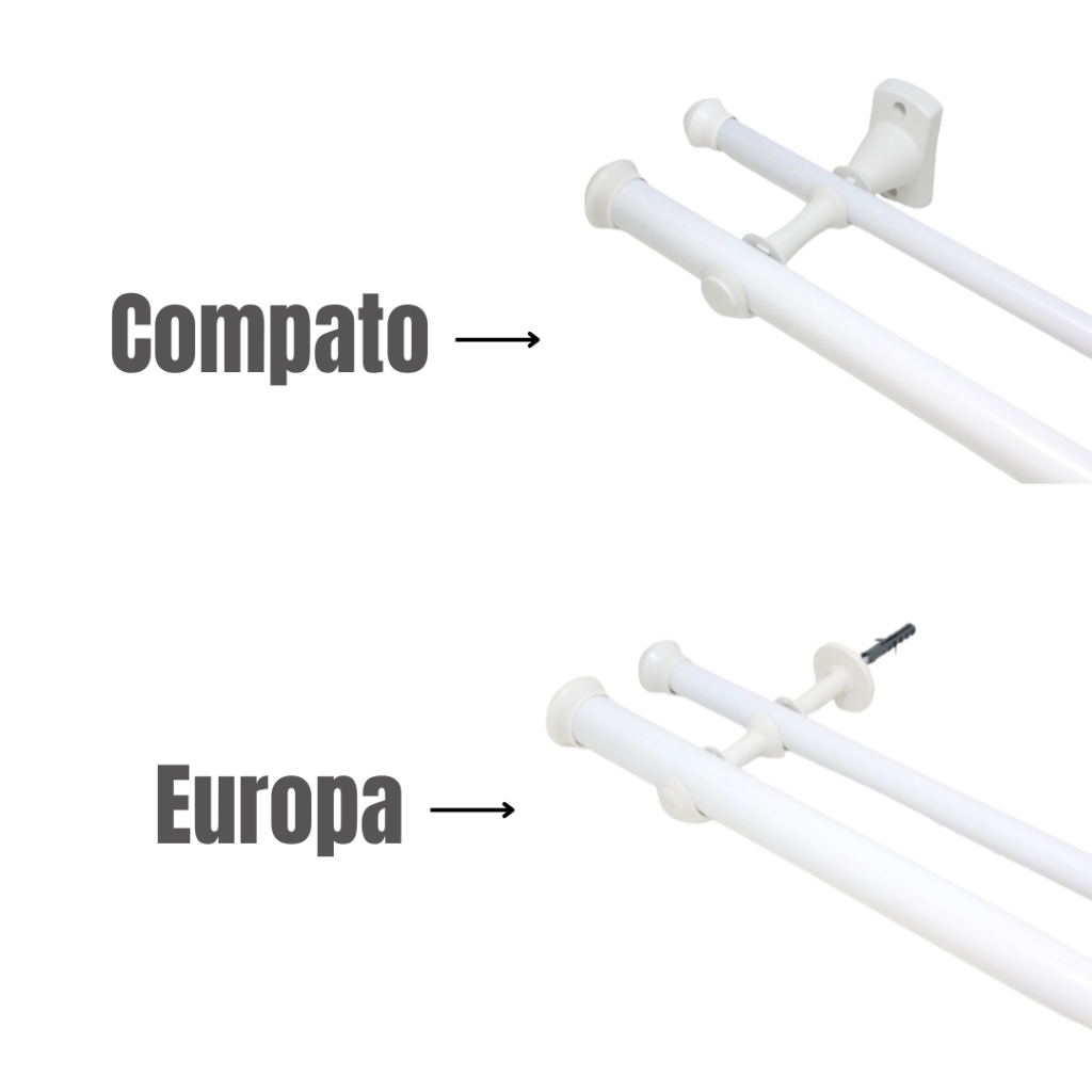 Varão Duplo Para Cortina Branco 2,50mts 19/28mm Europa/Compacto
