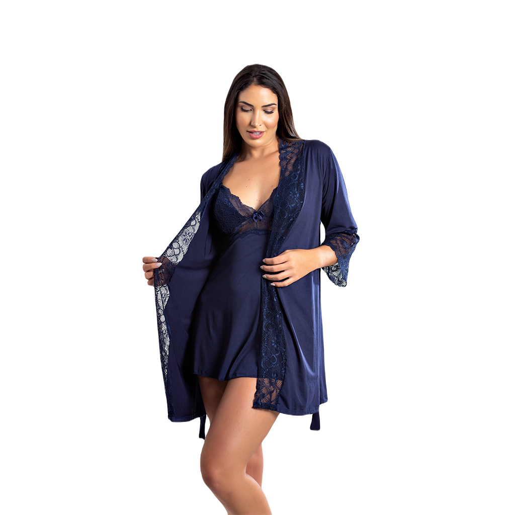 Kit Camisola Amamentação com Click Frontal e Robe Luxo