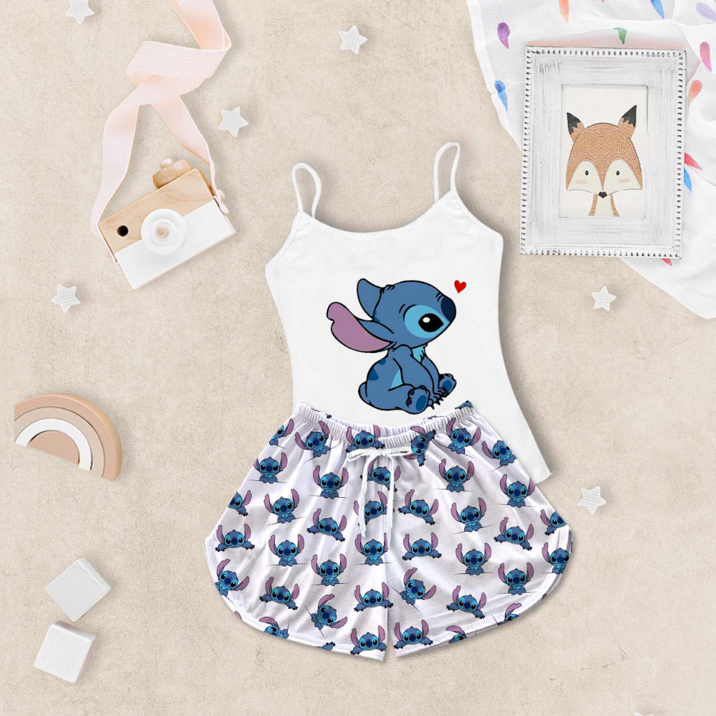 Pijama Infantil Feminino Baby Doll Camisa Alcinha Estampa Stitch
