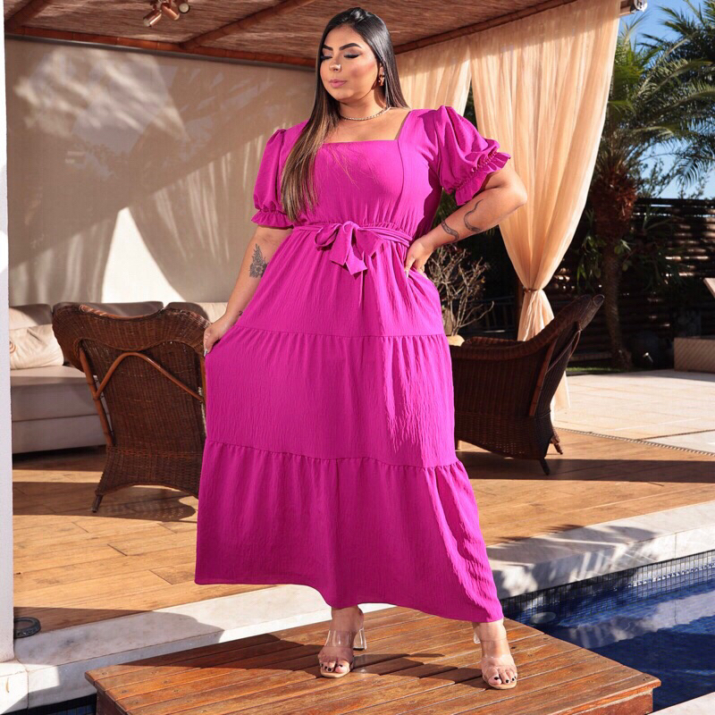 Plus Size Vestido Com Gola Quadrada Molde Vestido Plus Size Decote - Main Image