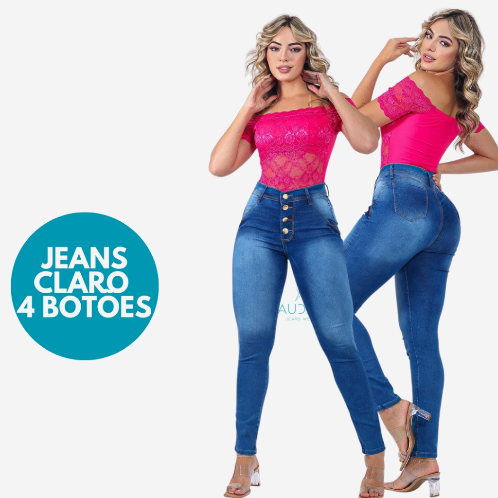 Calça Jeans Levanta Bumbum Bella Canvas Azul Claro Premium