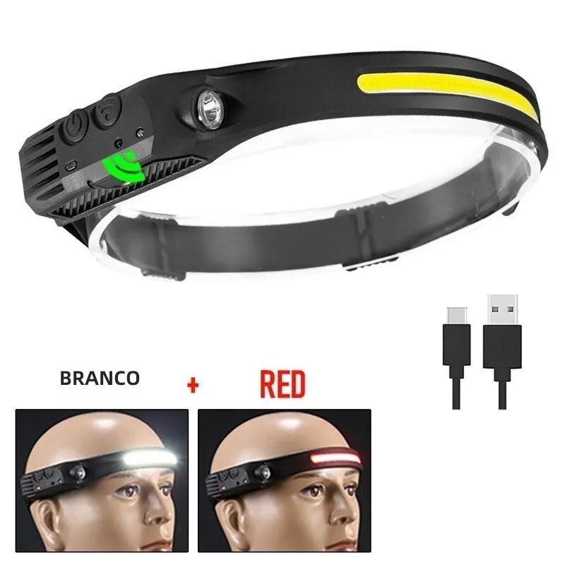 Lanterna De Cabeça Led C/ Sensor Recarregável Ciclismo Pesca | Shopee ...