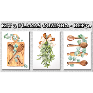 Kit 3 Placas Decorativas MDF Tema Cozinha Culinária Utensílios Casa Design Frases Tradicional 20x30cm