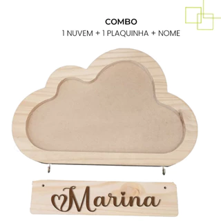 Porta Maternidade Personalizado Nuvem Plaquinha e Nome em Pinus Enfeite Quarto Bebe