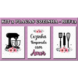Kit 3 Placas Decorativas MDF Tema Cozinha Decoração Cozinha Frases Cantinho do Café Culinaria 20X30