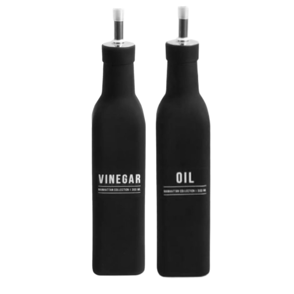 Azeiteiro / vinagreiro de vidro preto manhattan individual com bico dosador - porta azeite vinagre e azetero preto de cozinha porta tempero