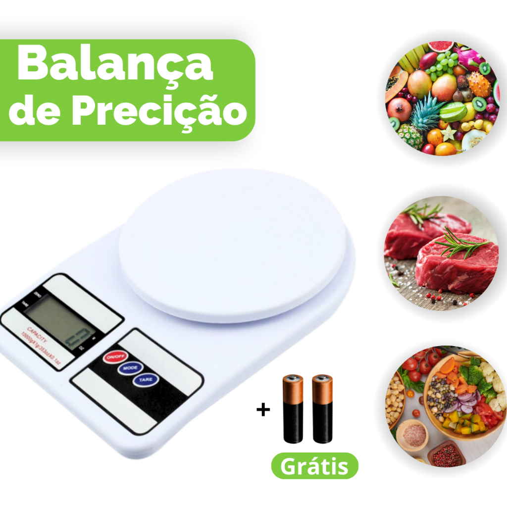 Balança Digital Cozinha Comida Precisão 3g a 10kg a pilha para nutrição ...