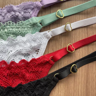 Kit 5 Calcinhas String Regulagem Coração Luxo em Renda Fio Dental Sexy Lingerie Feminina Moda Intima