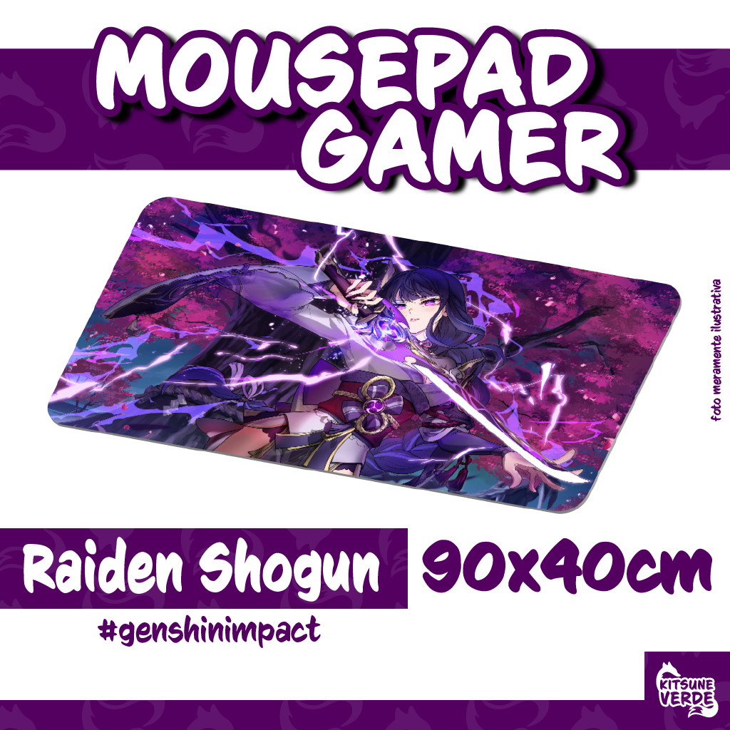 Mouse Pad Gamer Personalizado - Raiden Shogun - Genshin Impact - 90x40 ...
