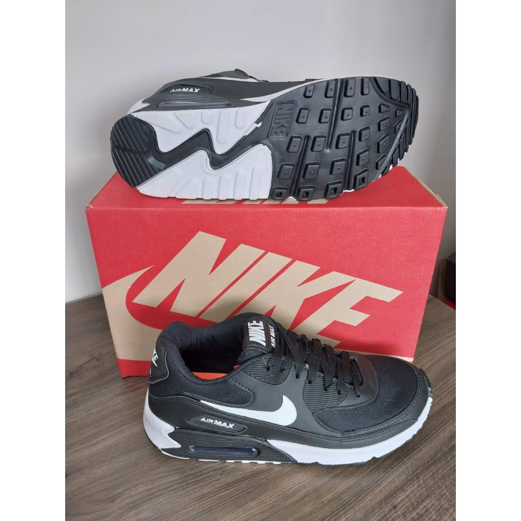 Tênis Nike Air Max 90 Feminino Masculino Preto Branco Oferta Imperdível  Corrida Academia Caminhada Fit