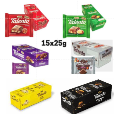 Chocolate Garoto Talento Avelã, Castanha, Amêndoas e Diet 15x25g