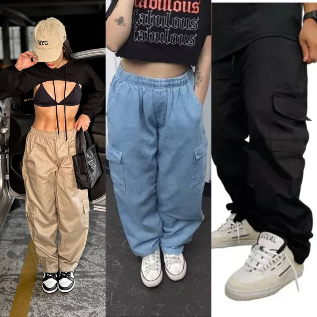 Calça Cargo Sarja Caqui Preta Branco Azul Jeans Skate Unissex ...