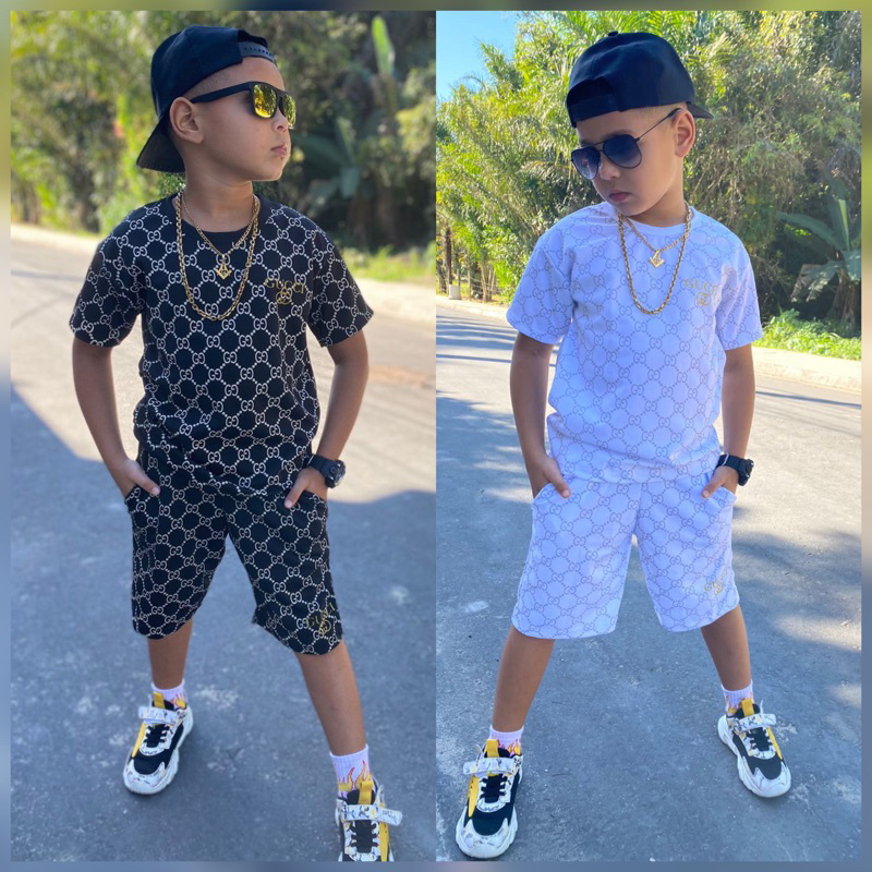 Conjunto infantil menino camisa bermuda masculina