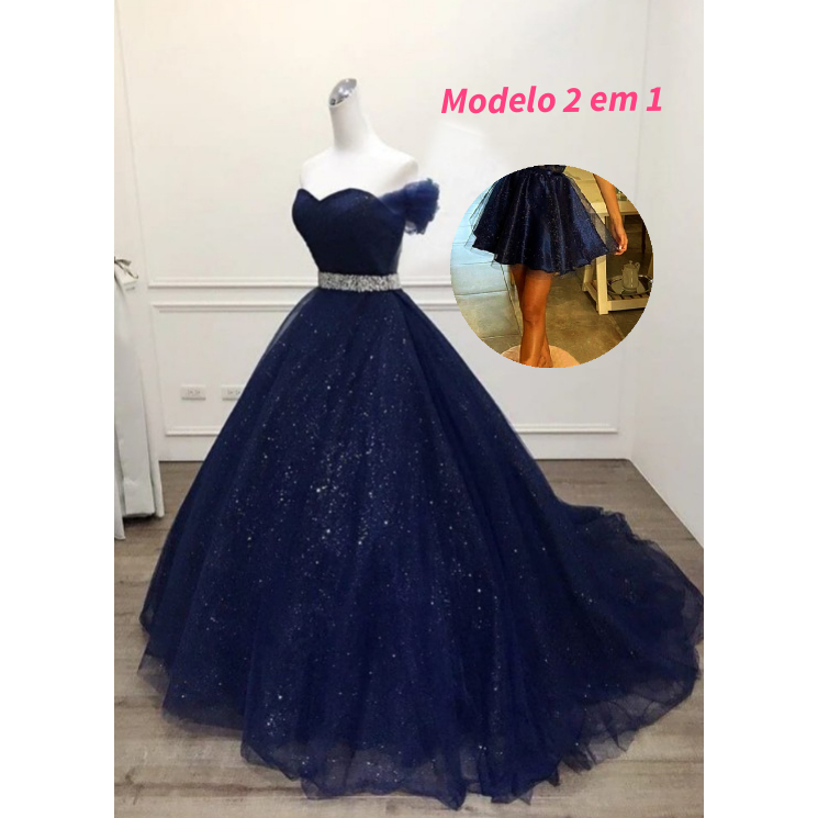 Vestido debutante 15 anos 2x1 brilho preto , roxo , azul | Shopee Brasil