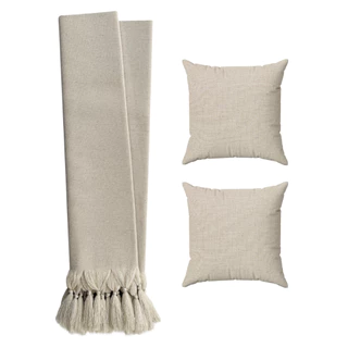 Kit Manta Para Sofá Gigante 3 Metros Cru Natural + 2 Capas De Almofadas em Oferta na Shopee