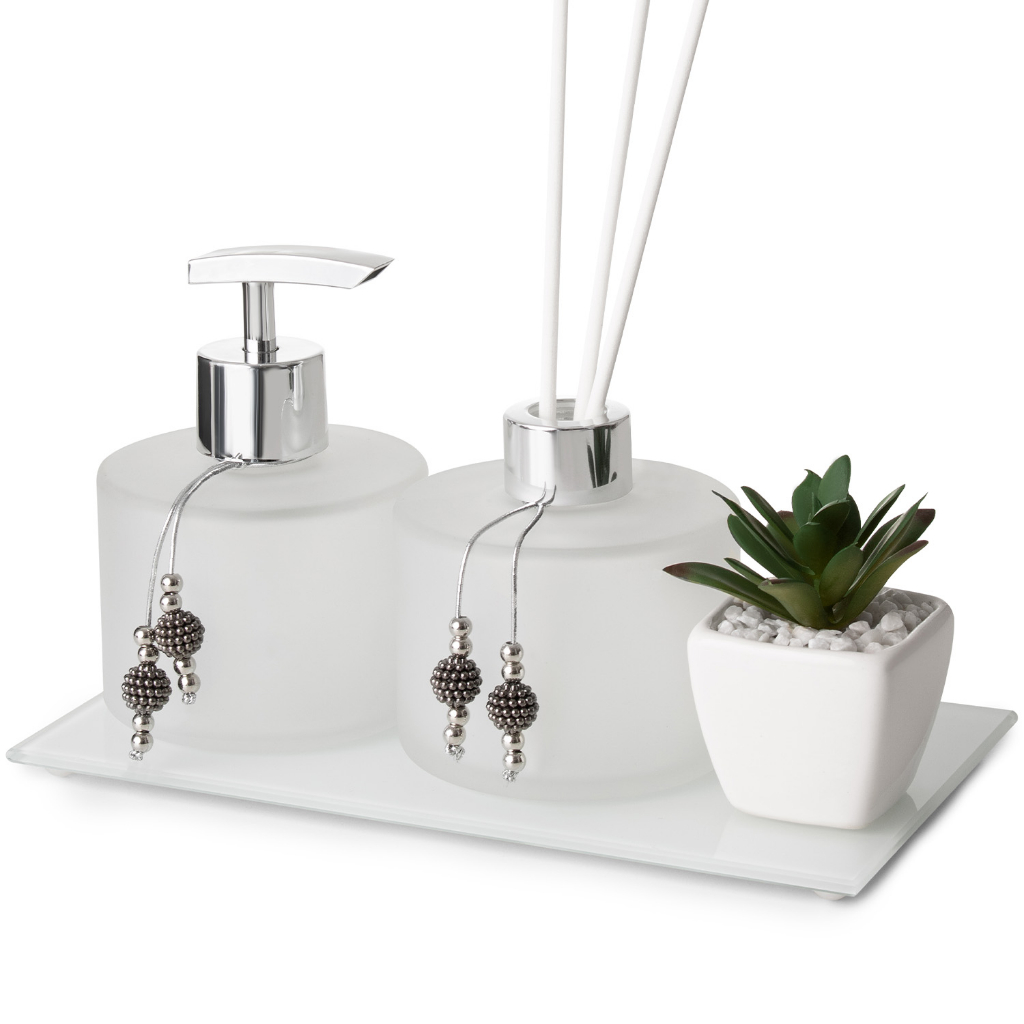 Kit Lavabo Luxo Difusor E Saboneteira Com Bandeja