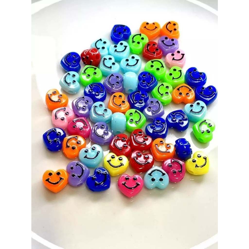 190 Peças Miçanga Infantil Coração Carinha Smile Sorriso10mm