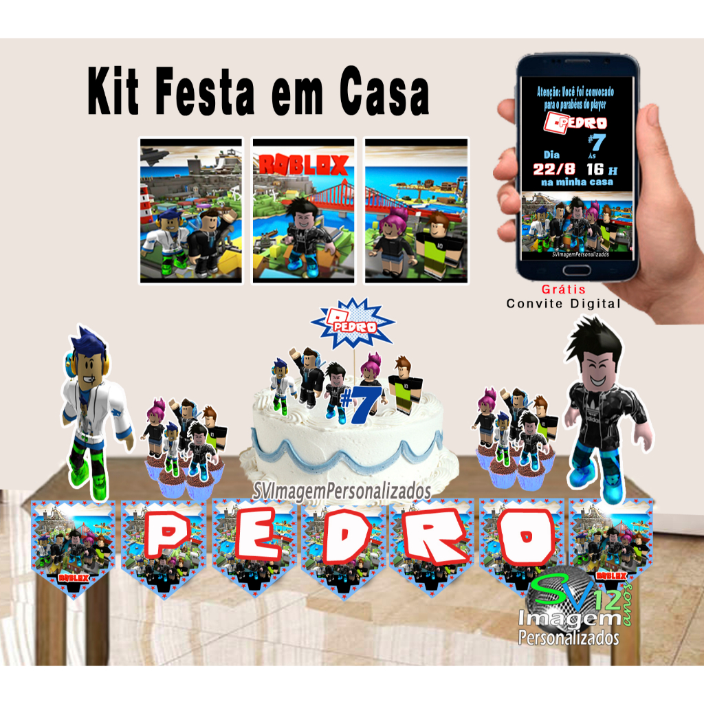 Kit Decoração Festa Roblox - 8 De Mesa + Painel Personalizado