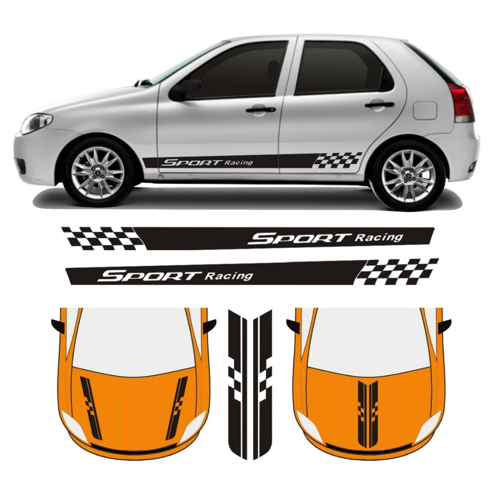 Adesivo Sport Racing Para Fiat Palio 4 Portas E C5 Capô Tuning ...