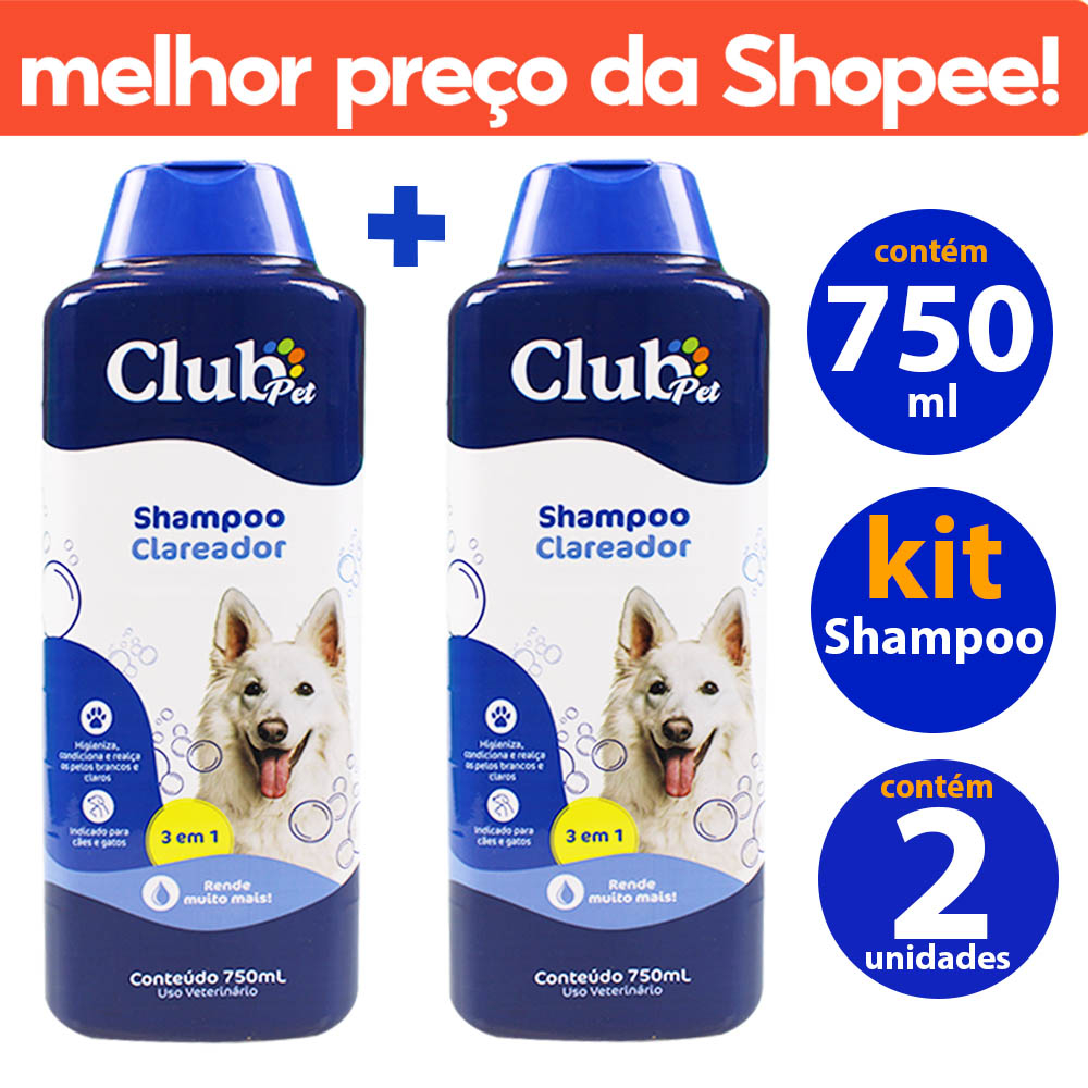 Kit 2un Shampoo para Cachorros Clareador Club Pet 750ml Shopee Brasil