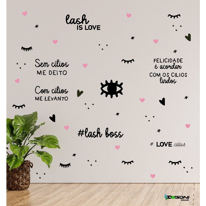 Adesivo decorativo Extensão Cílios Frases Lash para Estúdio, Salão de ...