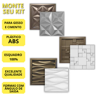 Kit 3 formas molde para gesso 3d - 29x29cm