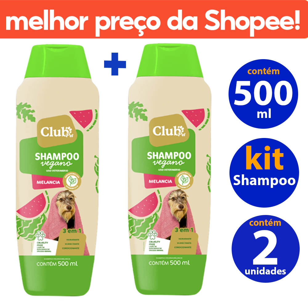 Kit 2un Shampoo para Cachorros Vegano Melancia Club Pet 500ml Shopee