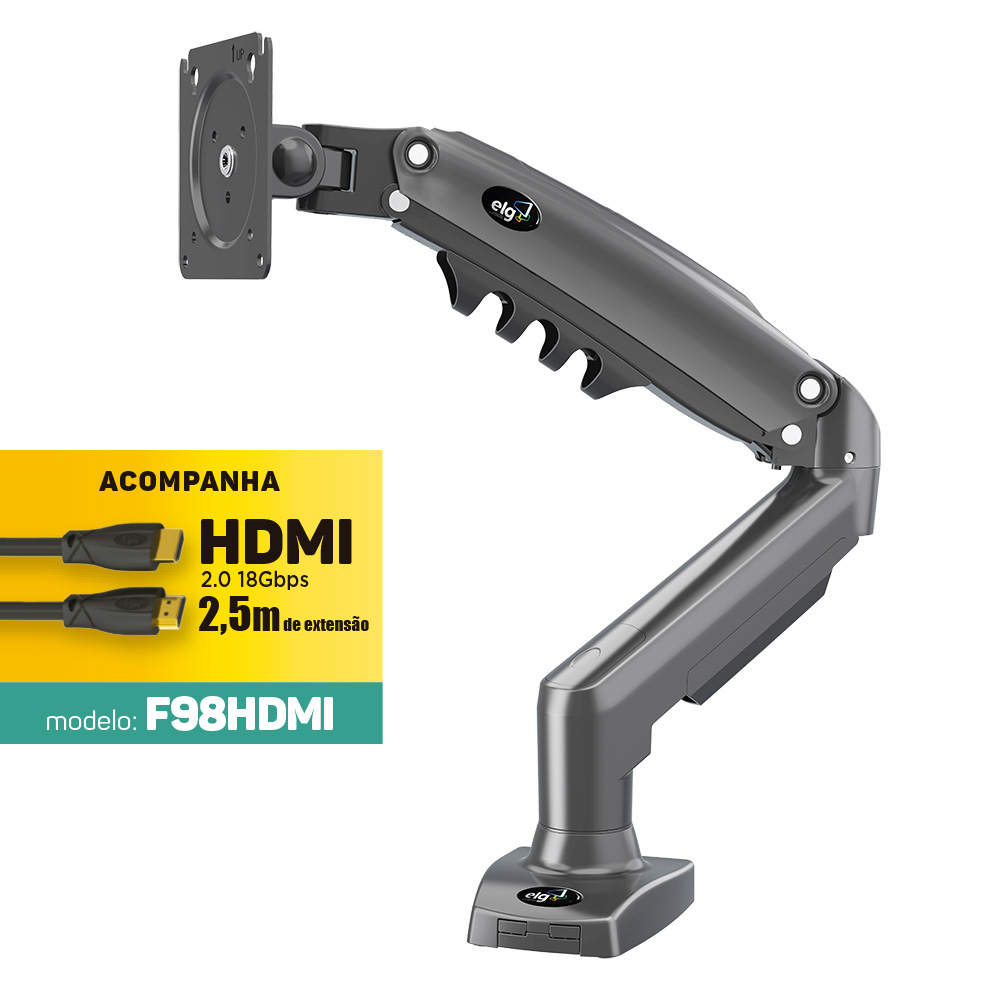 Suporte ELG F98hdmi com cabo HDMI De Mesa Para Tv/monitor De 17 Até 35