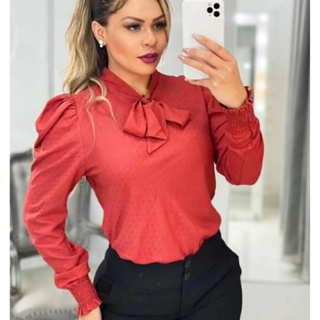 Elegante Camisa Ruffle Loose Blusa Casual Mulher V Zíper Pescoço Solto Puff  Manga Longa Blusas Camisas De Mujer