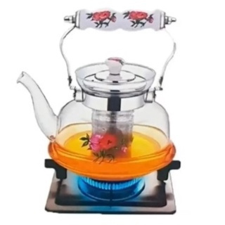 Chaleira De Vidro Vai ao Fogo Com Infusor Cabo em Cerâmica Cafeteira Chá 1L Inox Moderna Luxuosa