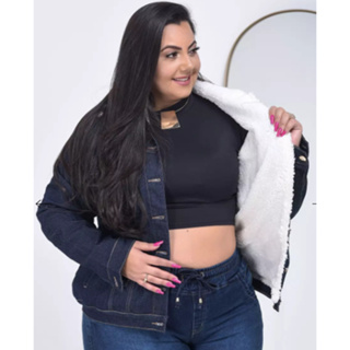 Jaqueta jeans hot sale com pelo sintetico