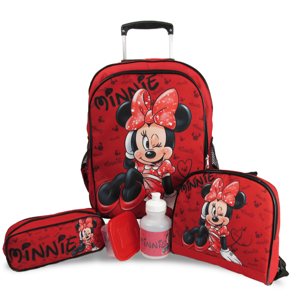 Kit Mochila Infantil Escolar Minnie Rodinhas Tam G