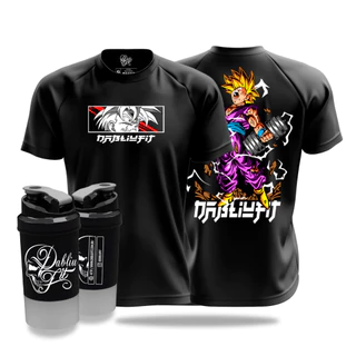 Kit 1x Camiseta Dry Fit Gohan + 1x Coqueteleira Dabliu Fit Treino Lançamento