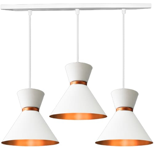 Lustre Luxo Rainha Branco c/ Cobre Triplo na Canopla Retangular