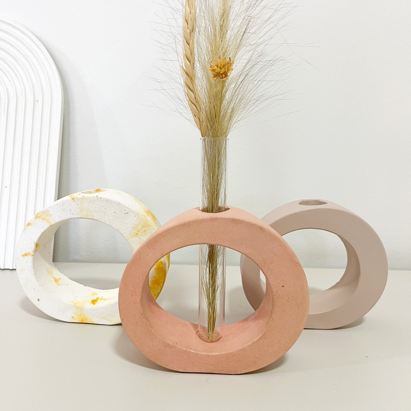 Vaso Oval Hidropônico em Concreto Decorativo com Tubo Vidro