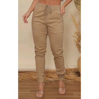 Calça Jogger em Sarja com Bolso Lateral Marrom