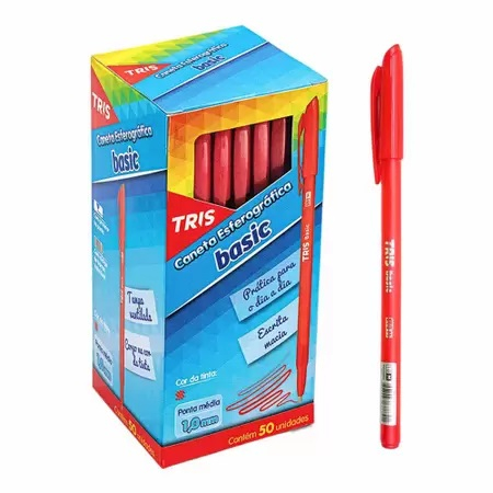 Caixa de Caneta Esferográfica Tris Basic Ponta Média 1,0mm | Shopee Brasil