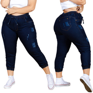 Calça jeans jogger plus size feminina alta elasticidade lycra conforto elástico jeans algodão qualidade premium